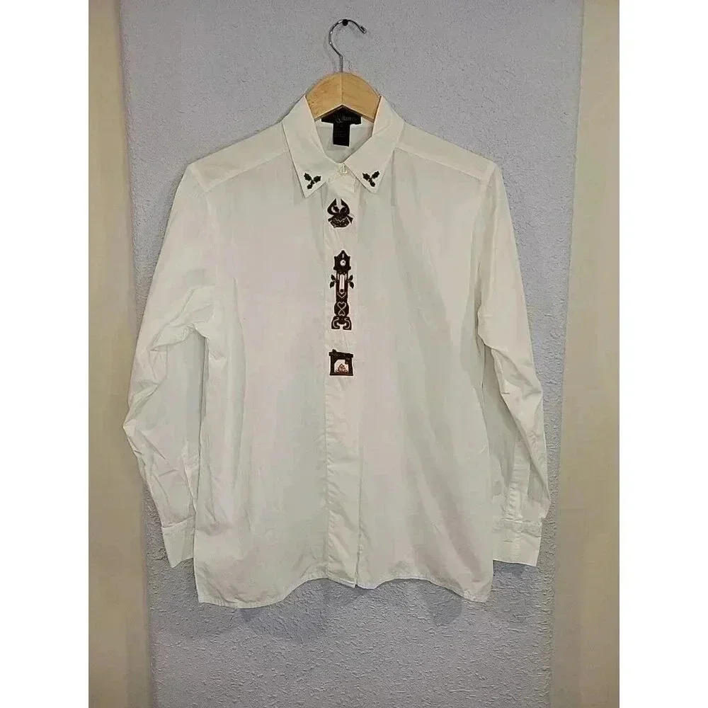 Vtg Croft And Barrow Size 8 Button Down Collared Embroidered Shirt Holiday